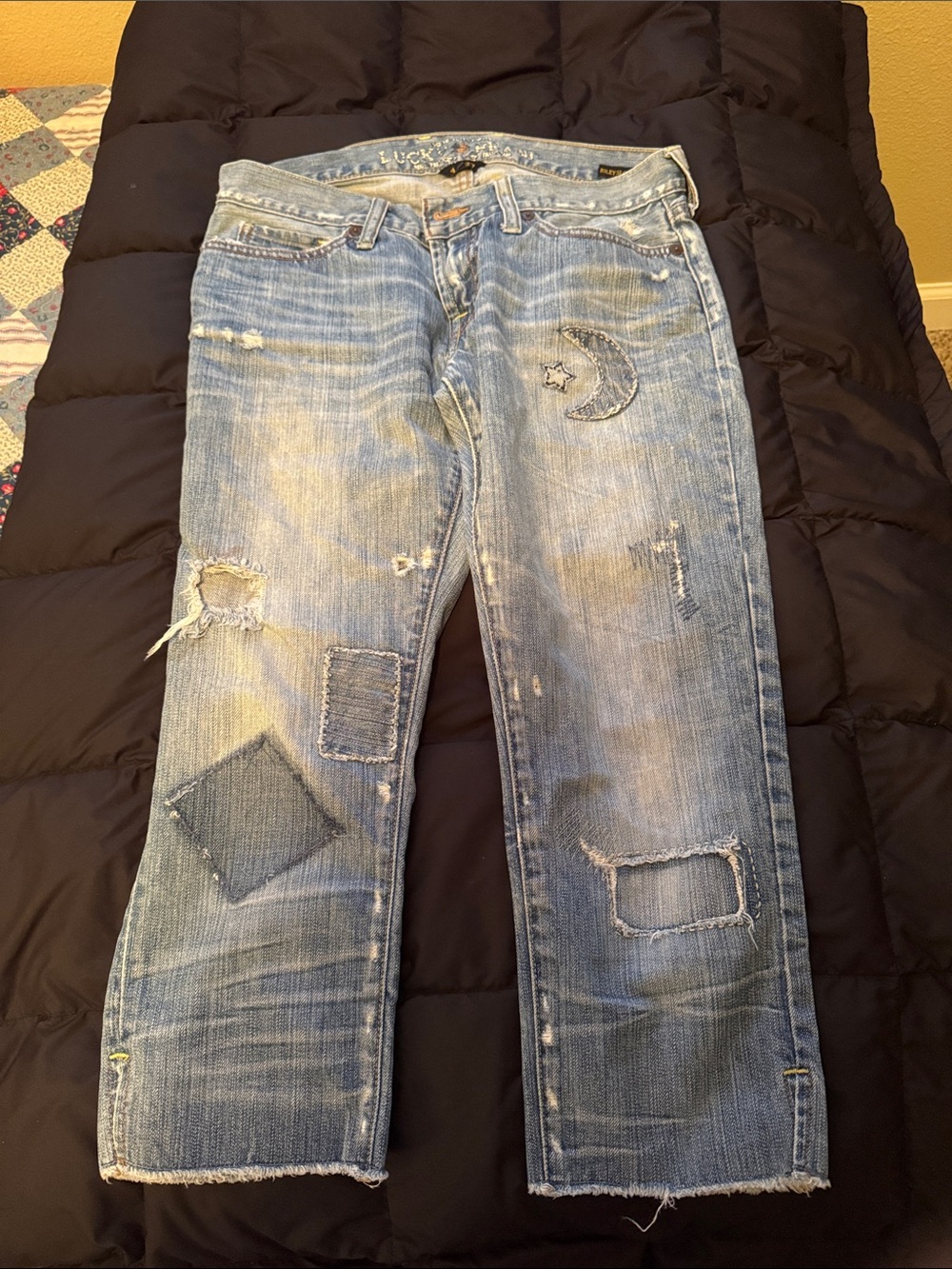 Lucky Brand Light Blue Patchwork cropped Straight Jeans